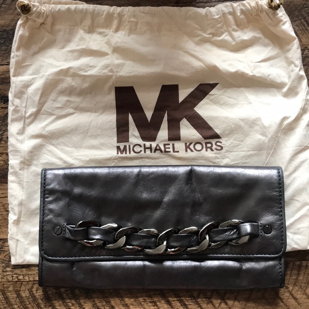Michael Kors gun metal clutch